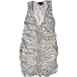 MOTEL Mini Dress V-Neck Bodycon Zebra Cinched Striped Animal Print Grey White S